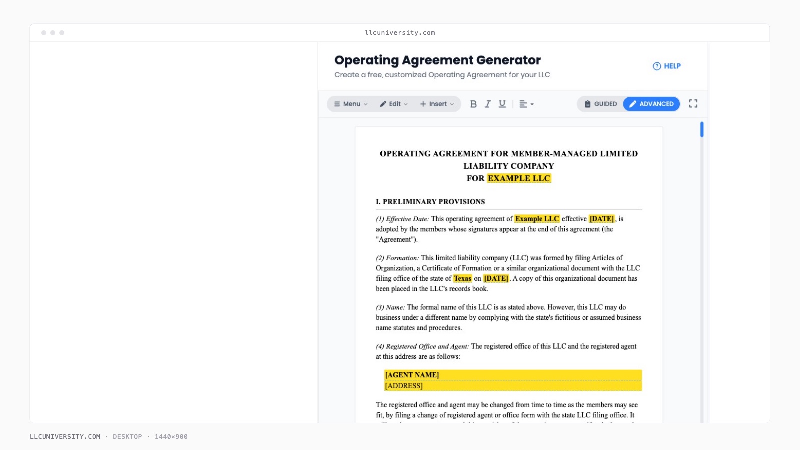 LLC Operating Agreement Generator screenshot